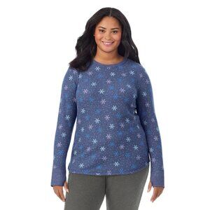 Cuddl Duds Warm Layer Waffle Knit Long Sleeve Crew Blue Snowflake Size 1X LNWT